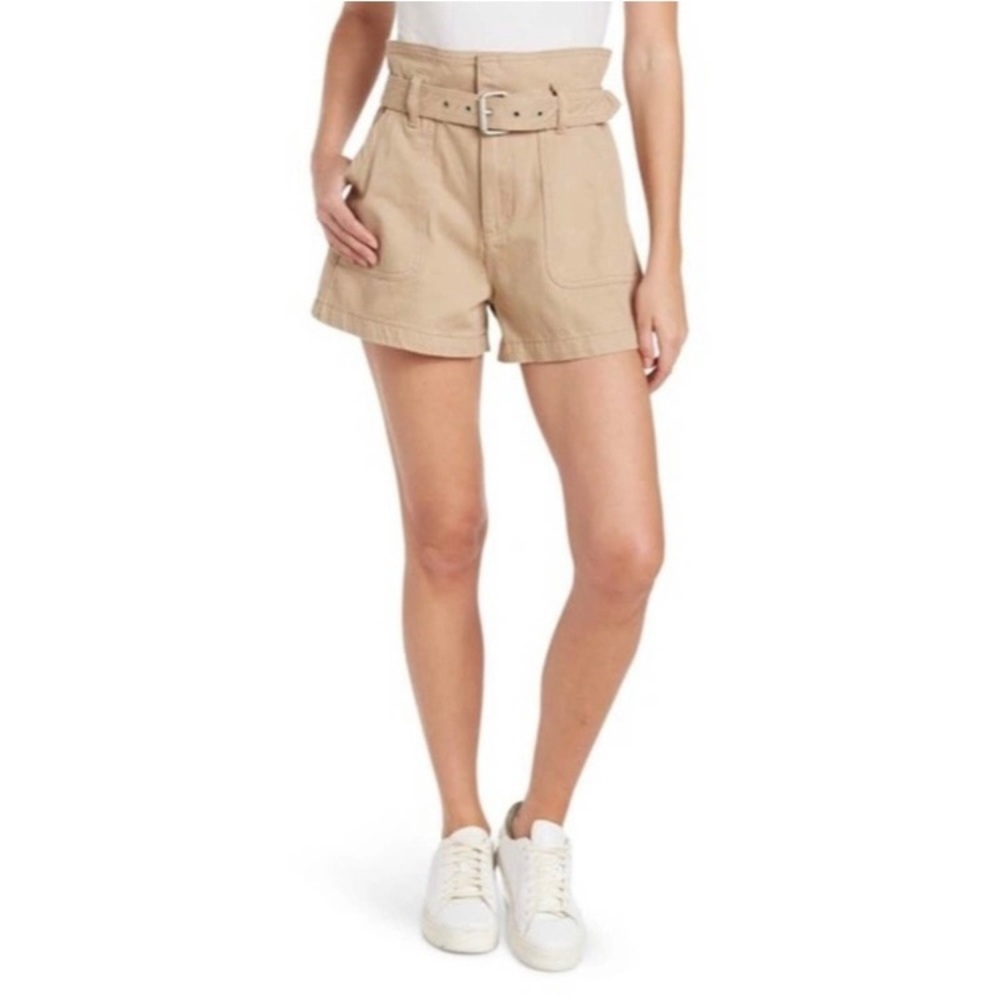 Blank NYC Belted High Rise Paperbag Waist Shorts Close Call Tan Spring Summer